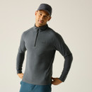 A front view of a man wearing a grey half zip Regatta fleece on a white background