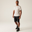 A front view of a man wearing black Regatta walking shorts on a white background