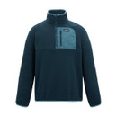 A view of a navy full zip fleece on a white background