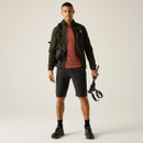 A front view of a man wearing a dark green full zip Regatta fleece on a white background