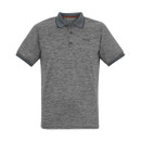 A view of a dark grey Regatta polo shirt on a white background
