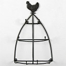 Metal rack shaped like an upside-down cone, topped with a chicken silhouette. Rustic and minimalistic, it has multiple hooks for hanging items.