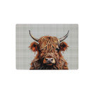 A view of a pack of 6 highland cow placemats on a white background