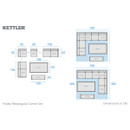 Overhead layout plan of Kettler Foxley Rectangular Corner Set displaying configuration options and overall footprint dimensions in centimetres.