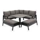 Anthracite garden corner lounge dining set with two benches and a raised height-adjustable square table against a white background.