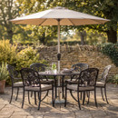 Bramblecrest Venice 6 Seater Aluminium Garden Furniture Dining Set with 3m Parasol & Base