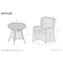 Technical dimensions diagram of Kettler Derwent Bistro Set showing round slatted table and cushioned armchair measurements in centimetres.