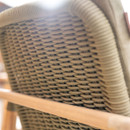 Close-up of woven rope backrest detail on Kettler Meadow garden chair with wooden frame.