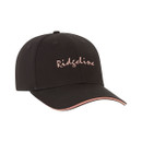A front view of a black Ridgeline signature cap on a white background