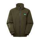 Olive green full-zip jacket displayed on a white background, featuring the Ridgeline chest logo and “Ridgeline” script printed down the left sleeve.