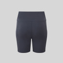 Navy view of black women’s high-waisted active shorts featuring a clean, minimal design and contoured stitching.