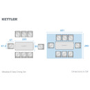 Overhead layout diagram of the Kettler Meadow 8 seat dining set showing space requirements and dimensions in centimetres.