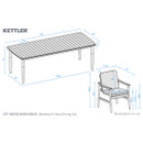 Technical dimension diagram of the Kettler Meadow 8 seat dining table and chair with measurements in centimetres.