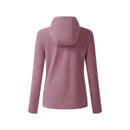 Pink textured hooded jacket on a white background, back view showing the hood and fit.