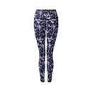 Studio front view of the navy printed leggings on a plain background.