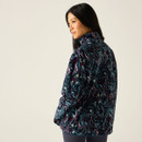 Side/back view of the women’s patterned fleece half-zip, showing the all-over print and high collar.
