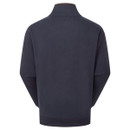 Rear view of a men’s navy quarter-zip sweatshirt against a white background, showing the simple plain-back design.