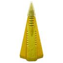 A gold cone-shaped log splitter with a translucent tip, The surface has textured details, for splitting logs effectively