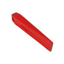 Red metal wedge tool with a sharp edge on one end and a flat top. The surface is smooth and shiny, suggesting newness and functionality.