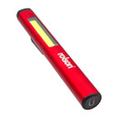 A red pocket-sized torch with the brand name "rolson" in white. It features a long LED light strip and a power button at one end, set against a plain background.