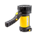 Sturdy, black and yellow handheld flashlight with a side switch and ergonomic grip, designed for durability. It's positioned upright on a white background.