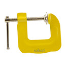 A yellow G-clamp with a silver metal screw and handle, used for securing objects. The word "rolson" is printed on the clamp's body.