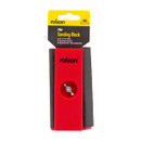 Red and black mini sanding block in packaging, labeled "rolson." Includes easy-change mechanism. Packaging is black and yellow.