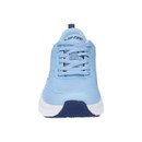 Light blue Hi-Tec running shoe with lace-up fastening and padded tongue, viewed from the front.
