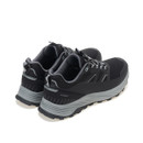 Rear view of Regatta Ravika waterproof walking shoes in black and dark steel with heel support and pull tabs.”