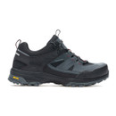 Grey and black low-cut hiking shoe with reinforced toe, supportive overlays, and durable midsole.