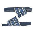 Side view of Orla Kiely x Regatta navy slide sandals with cushioned footbed