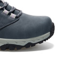 Close-up of dark grey walking shoe toe showing smooth upper and reinforced sole