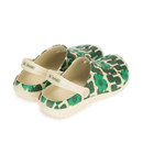 Back view of cream patterned clogs with cushioned footbeds and heel straps