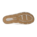 Bottom view of slide sandal sole with patterned tread for traction.