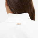 Close-up of the back neck, showing the ribbed high collar and small Barbour badge.