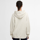 Back view of off-white Barbour hoodie showing the hood and relaxed fit.