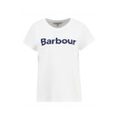 Product-only image of the white Barbour logo T-shirt with navy chest branding.