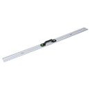A long silver ruler with black and green handle in the centre, marked with metric and imperial measurements, set against a plain white background.