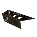 A black multi-angle measuring tool with various rulers, protractors, and templates. Its precise design is suitable for technical drawing.