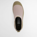 Top-down view of a Barbour blush pink ankle wellington boot revealing black insole with logo branding.