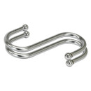 Silver metal double hook with a smooth, shiny finish and ball ends, forming an S-shape. It appears sturdy, typically used for shower curtains.
