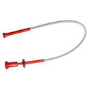 Flexible red and silver claw pick-up tool with a coiled metal shaft and a red handle. Designed for retrieving small objects in hard-to-reach places.