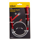 Packaging of a Rolson 615mm flexible LED magnetic pick-up tool. Features a red handle and flexible metal tube, designed for retrieving small objects.