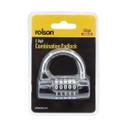 Clear 5-digit combination padlock in retail packaging with a yellow top section, displaying numbers set to "00000." Brand name "rolson" visible.