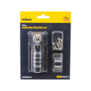 Packaging for a Rolson 120mm Combination Slide Bolt Lock, featuring a metal lock with numbered dials, screws, and brackets. Background is yellow and black.