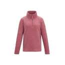 Product-only front view of a pink long-sleeve fleece top with a high collar and half-zip.