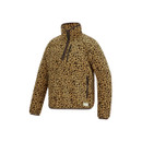 Angled front view of the tan leopard print half-zip fleece on a plain background.