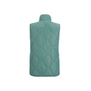 Back view of the ivy green quilted gilet with a high collar on a white background.