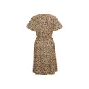 Back view of the leopard print dress with short sleeves and a drawstring waist on a white background.