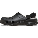 Opposite side view of black Crocs clog, highlighting rounded toe shape, ventilation ports and supportive sole design.